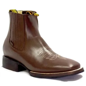 Botines Charros de Cuero Punta Cuadrada Color Cafe con Medallon