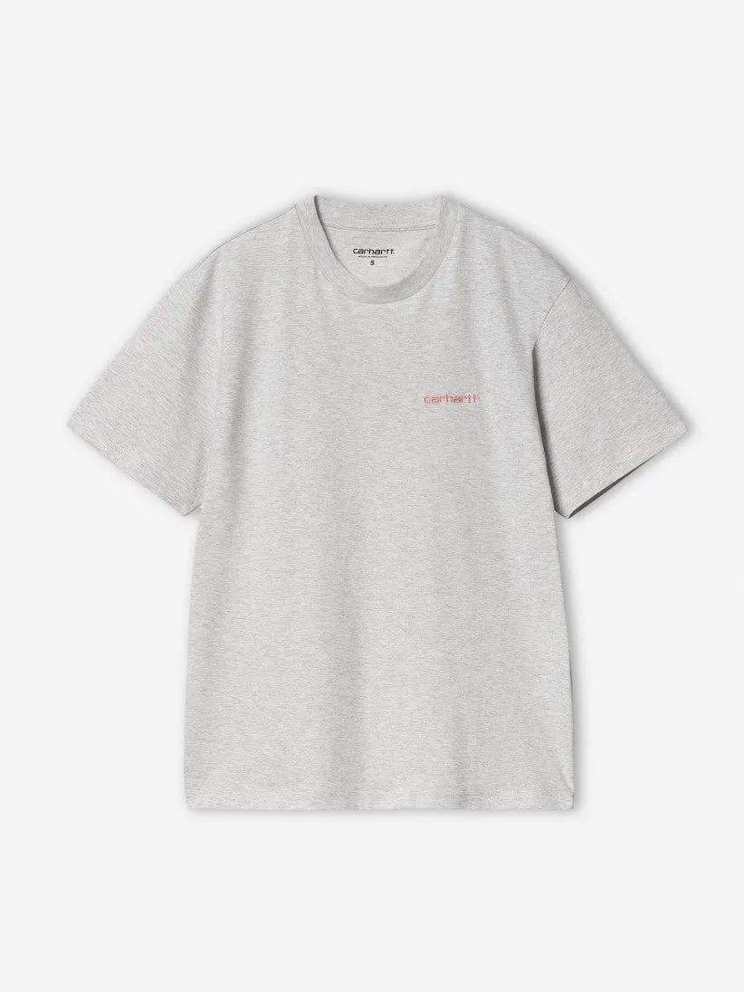 Carhartt Wip Women S/S Script Embroidery T-Shirt Ash Heather / Dusty Rose