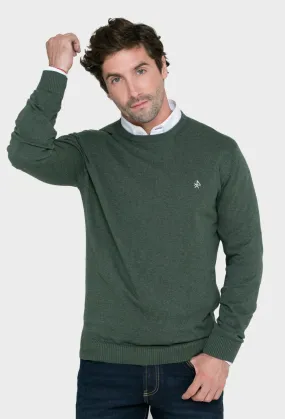 Jersey básico verde con cuello redondo