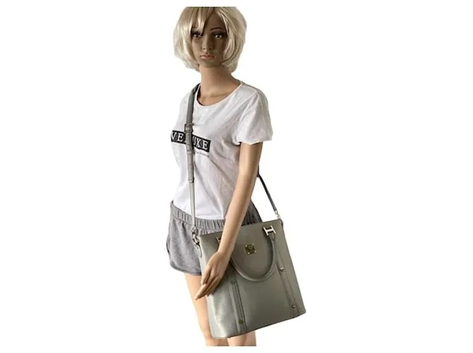 MCM Bolso con asa de piel Saffiano Bolso de hombro Bolso gris plateado 