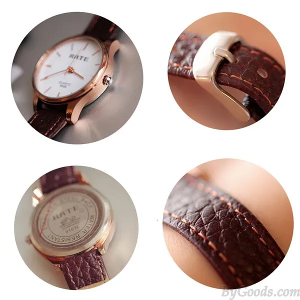 Retro Disc Leather Belt Students Brief Design Watches 