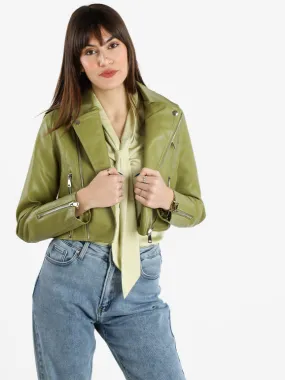 Solada Chaqueta biker de piel sintética para mujer