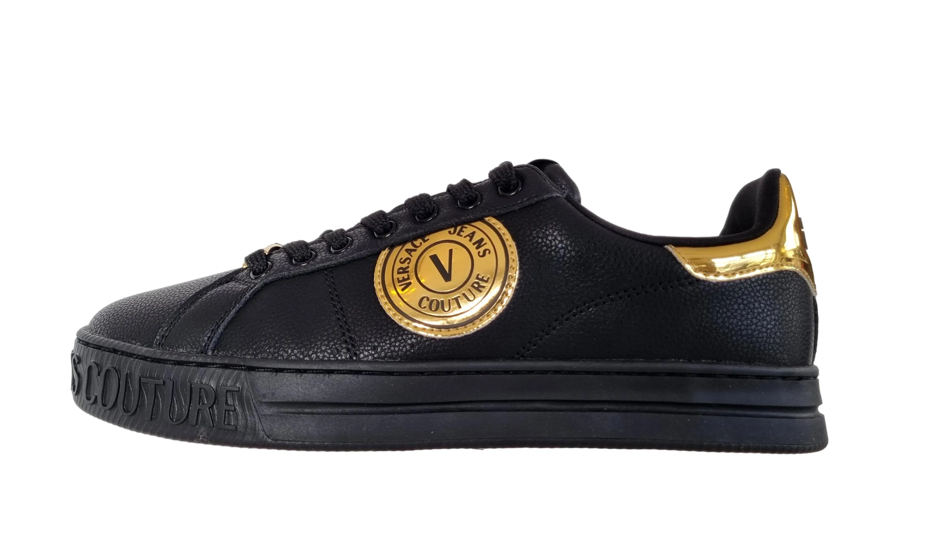 Versace couture zapatos de hombre sneakers en cuero 74YA3SK1 Court negro