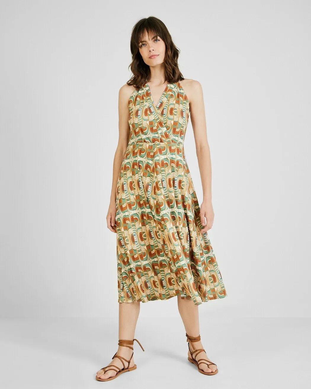 VESTIDO CUELLO HALTER ESTAMPADO ÉTNICO